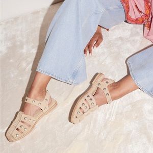 SERA FISHERMAN SANDAL, STUCCO SUEDE STAIN RESISTANT WITH STUDS, Size 10 (NWOT)